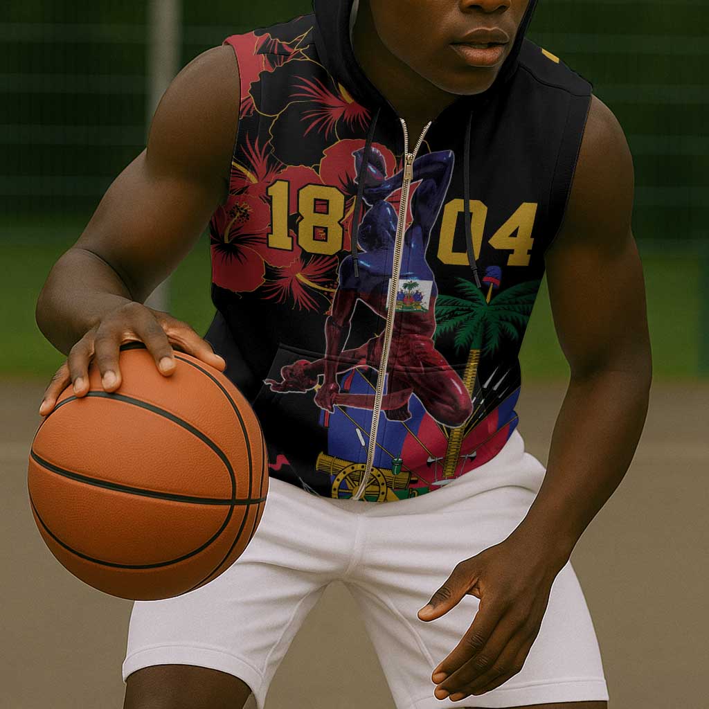 Afro-Haitians Negre Marron Sleeveless Zip Hoodie Libete Egalite Fratenite - African Pride