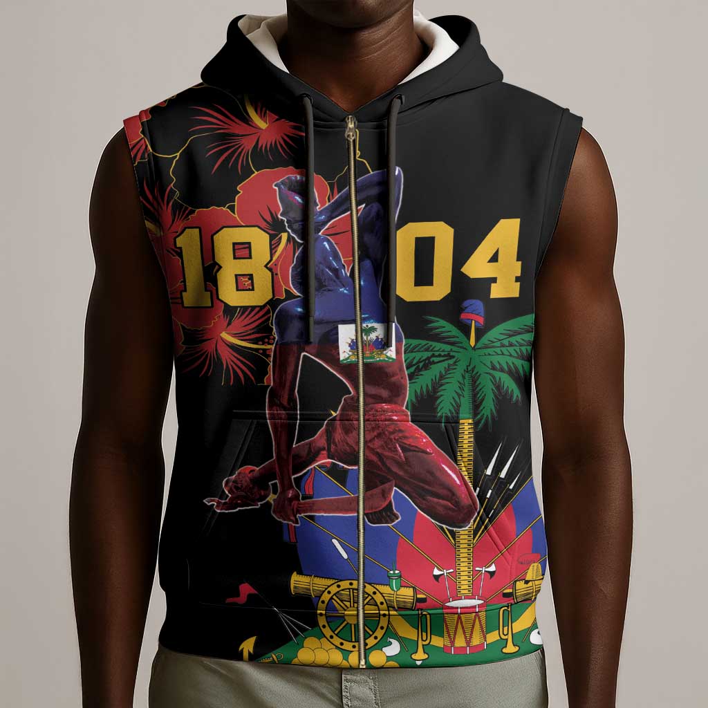 Afro-Haitians Negre Marron Sleeveless Zip Hoodie Libete Egalite Fratenite - African Pride