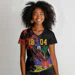 Afro-Haitians Negre Marron Women V-Neck T-Shirt Libete Egalite Fratenite - African Pride