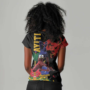 Afro-Haitians Negre Marron Women V-Neck T-Shirt Libete Egalite Fratenite - African Pride