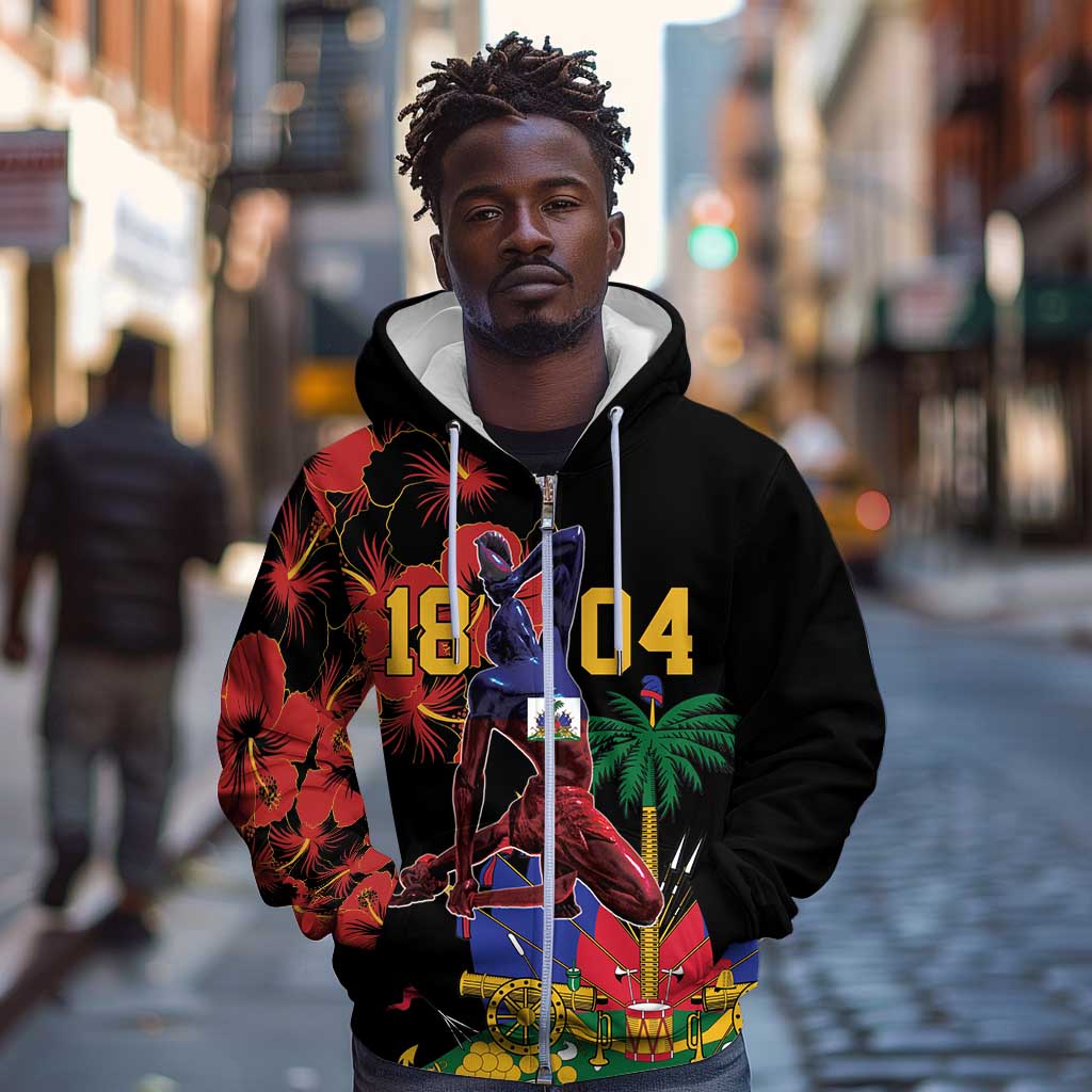 Afro-Haitians Negre Marron Zip Hoodie Libete Egalite Fratenite - African Pride