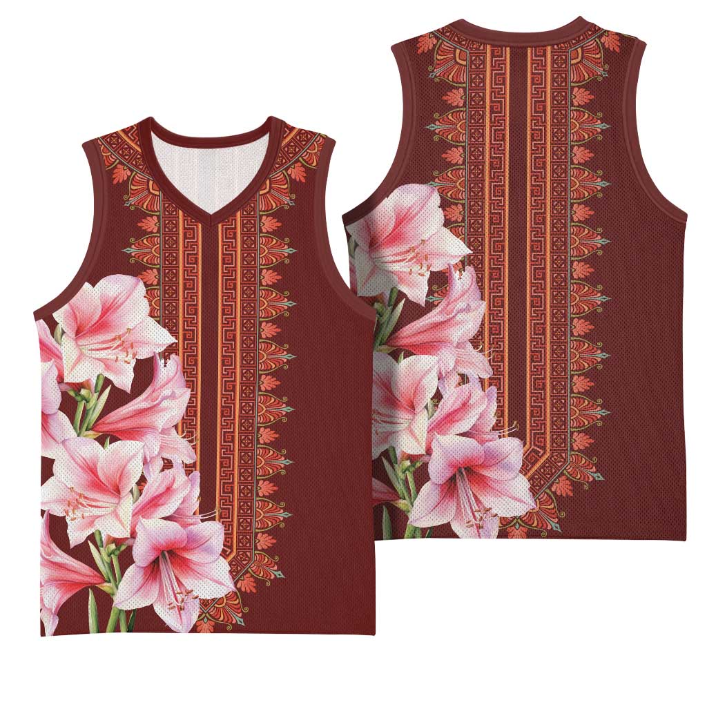 Africa Dashiki Basketball Jersey With Belladonna Lily - African Pride