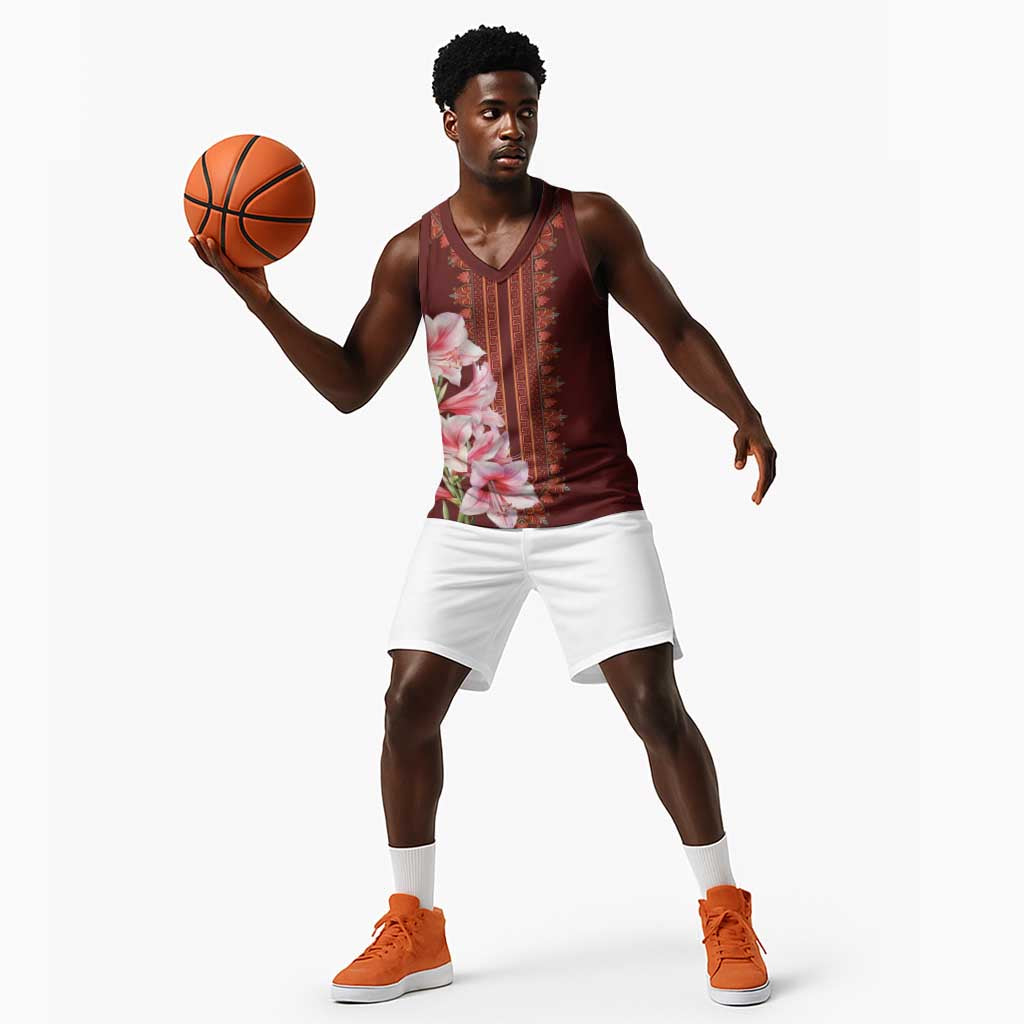 Africa Dashiki Basketball Jersey With Belladonna Lily - African Pride