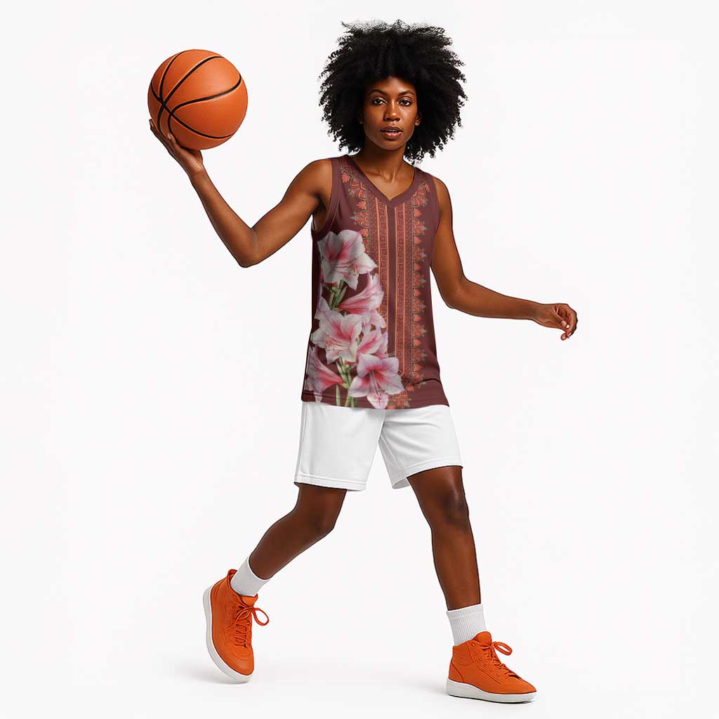 Africa Dashiki Basketball Jersey With Belladonna Lily - African Pride
