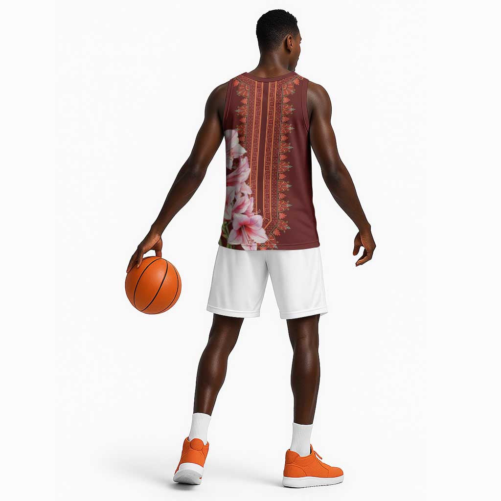 Africa Dashiki Basketball Jersey With Belladonna Lily - African Pride