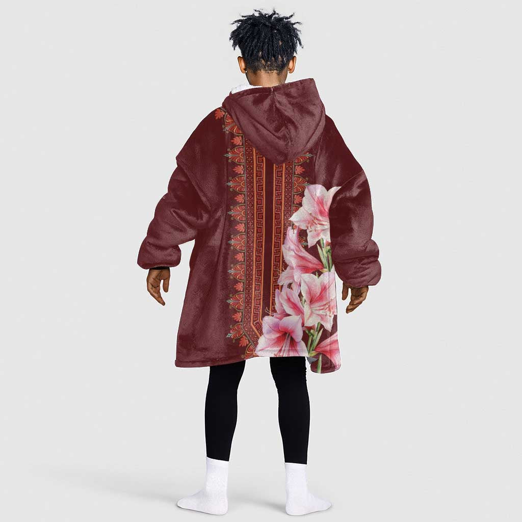 Africa Dashiki KId Wearable Blanket Hoodie With Belladonna Lily
