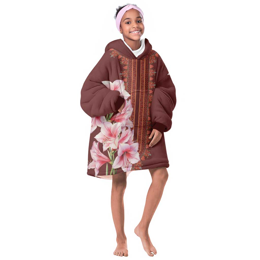 Africa Dashiki KId Wearable Blanket Hoodie With Belladonna Lily
