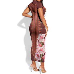 Africa Dashiki Short Sleeve Bodycon Dress With Belladonna Lily LT18