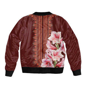 Africa Dashiki Sleeve Zip Bomber Jacket With Belladonna Lily