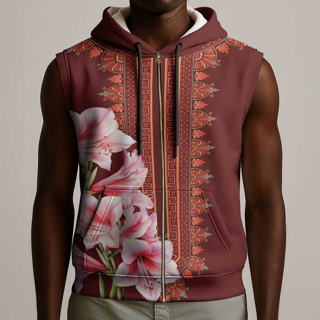 Africa Dashiki Sleeveless Zip Hoodie With Belladonna Lily - African Pride