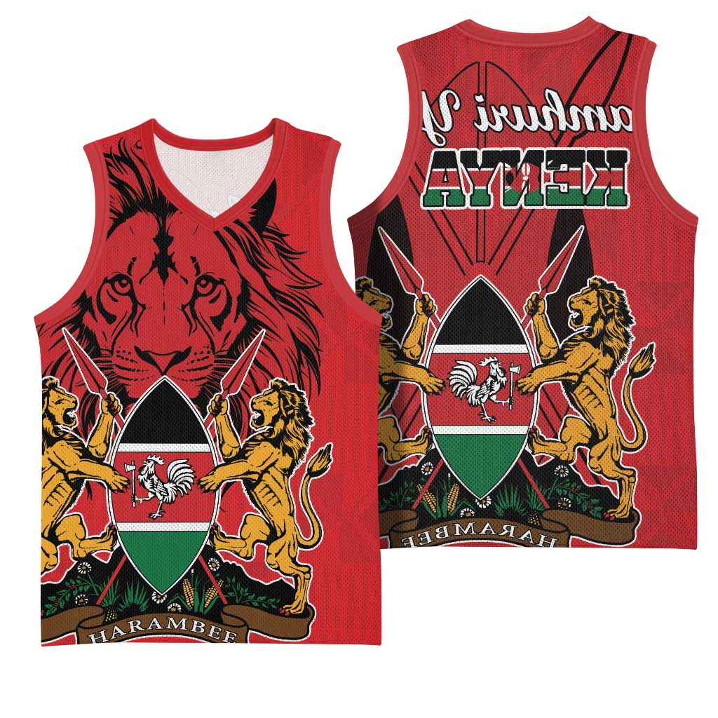 Kenya Basketball Jersey Coat Of Arms With Kente Patterns - African Pride