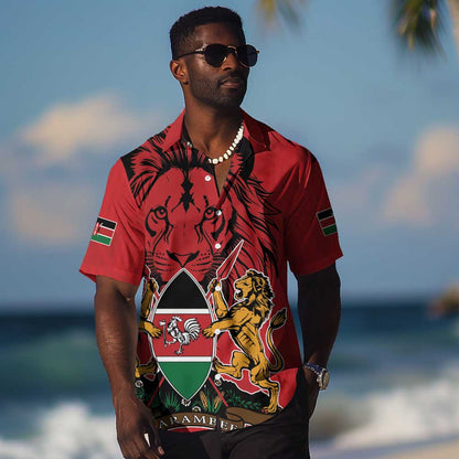 Kenya Hawaiian Shirt Coat Of Arms With Kente Patterns