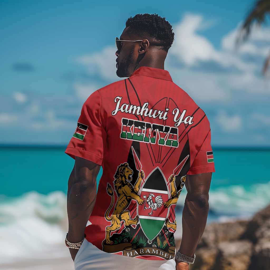Kenya Hawaiian Shirt Coat Of Arms With Kente Patterns