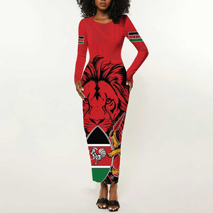 Kenya Long Sleeve Bodycon Dress Coat Of Arms With Kente Patterns LT18