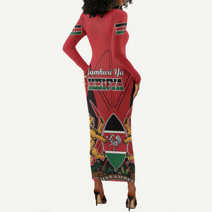 Kenya Long Sleeve Bodycon Dress Coat Of Arms With Kente Patterns LT18