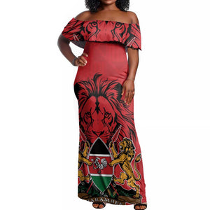 Kenya Off Shoulder Maxi Dress Coat Of Arms With Kente Patterns