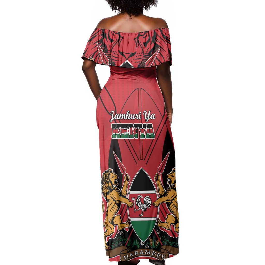 Kenya Off Shoulder Maxi Dress Coat Of Arms With Kente Patterns