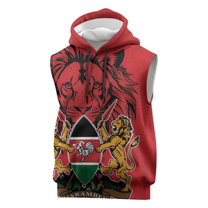Kenya Sleeveless Hoodie Coat Of Arms With Kente Patterns - African Pride