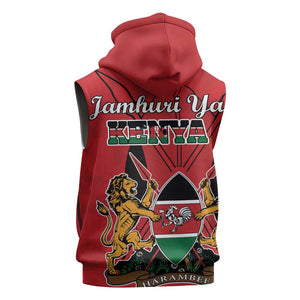 Kenya Sleeveless Hoodie Coat Of Arms With Kente Patterns - African Pride