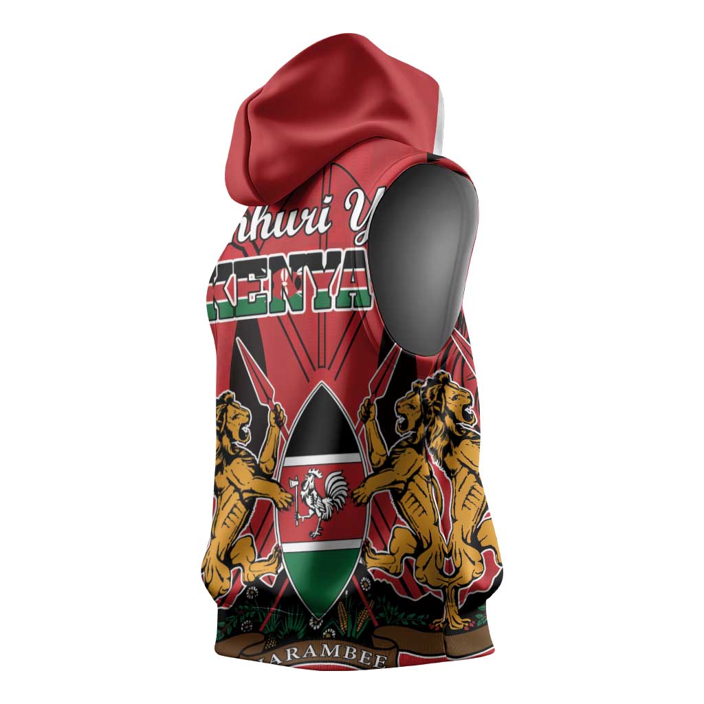 Kenya Sleeveless Hoodie Coat Of Arms With Kente Patterns - African Pride