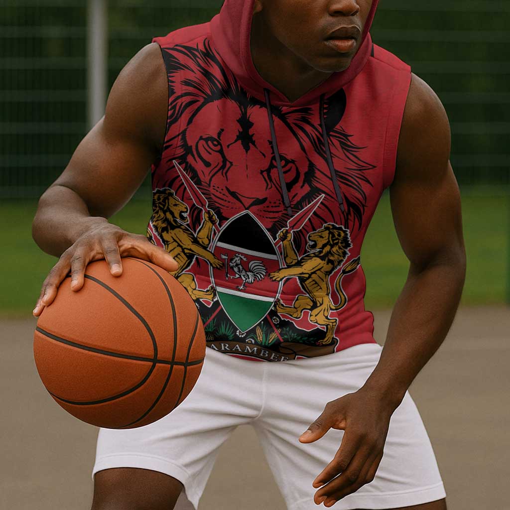 Kenya Sleeveless Hoodie Coat Of Arms With Kente Patterns - African Pride