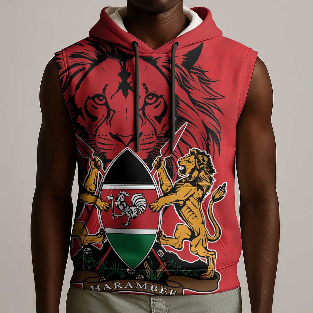 Kenya Sleeveless Hoodie Coat Of Arms With Kente Patterns - African Pride