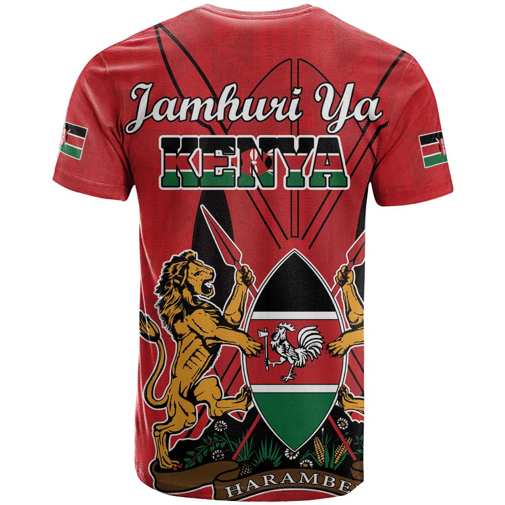 Kenya T shirt Coat Of Arms With Kente Patterns