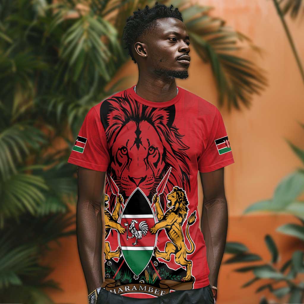 Kenya T shirt Coat Of Arms With Kente Patterns