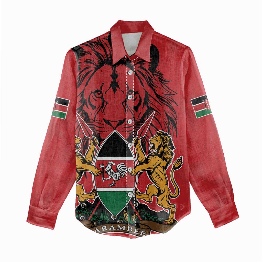Kenya Women Casual Shirt Coat Of Arms With Kente Patterns LT18