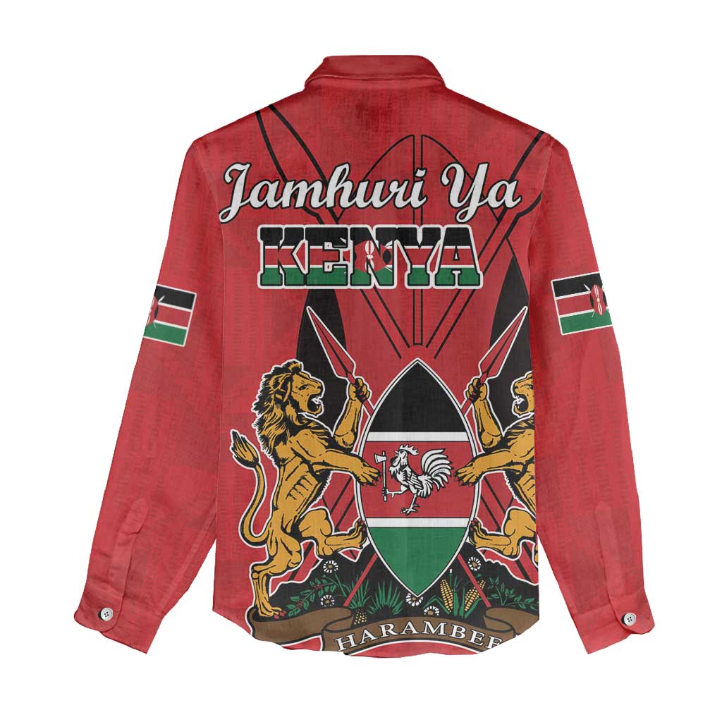 Kenya Women Casual Shirt Coat Of Arms With Kente Patterns LT18