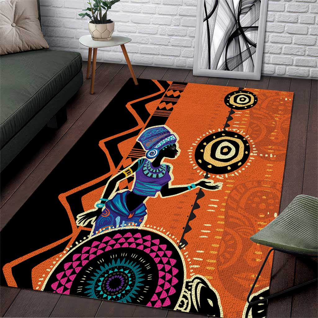 African Area Rug African Woman In Ethnic Dress Area Rug Ethnic Geometric Patterns by ...