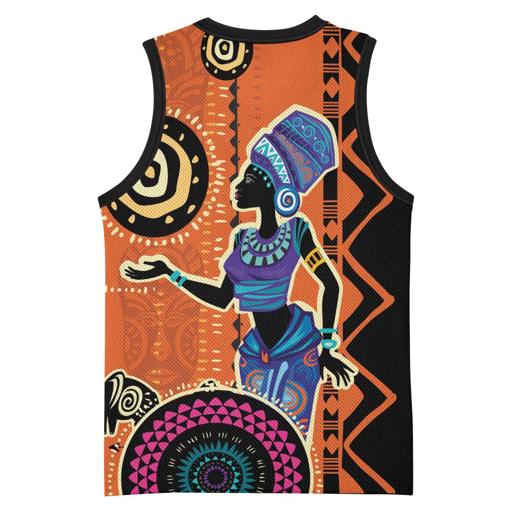 African Woman In Ethnic Dress Basketball Jersey Ethnic Geometric Patterns - African Pride