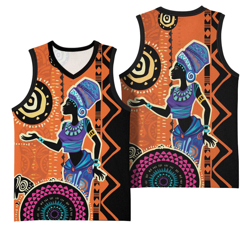 African Woman In Ethnic Dress Basketball Jersey Ethnic Geometric Patterns - African Pride