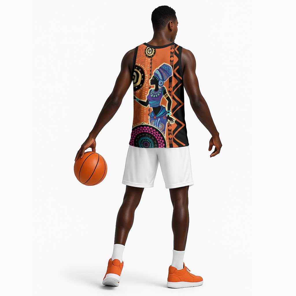 African Woman In Ethnic Dress Basketball Jersey Ethnic Geometric Patterns - African Pride