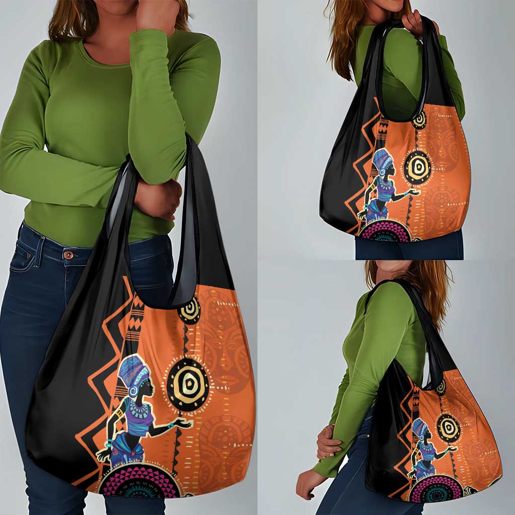 African Woman In Ethnic Dress Grocery Bag Ethnic Geometric Patterns