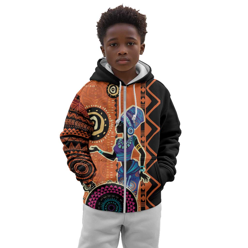African Woman In Ethnic Dress Kid Hoodie Ethnic Geometric Patterns