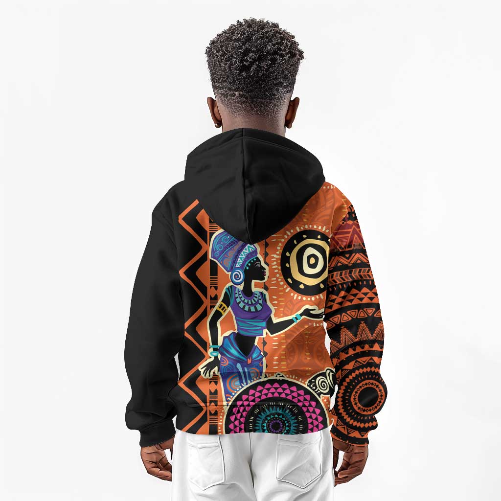 African Woman In Ethnic Dress Kid Hoodie Ethnic Geometric Patterns