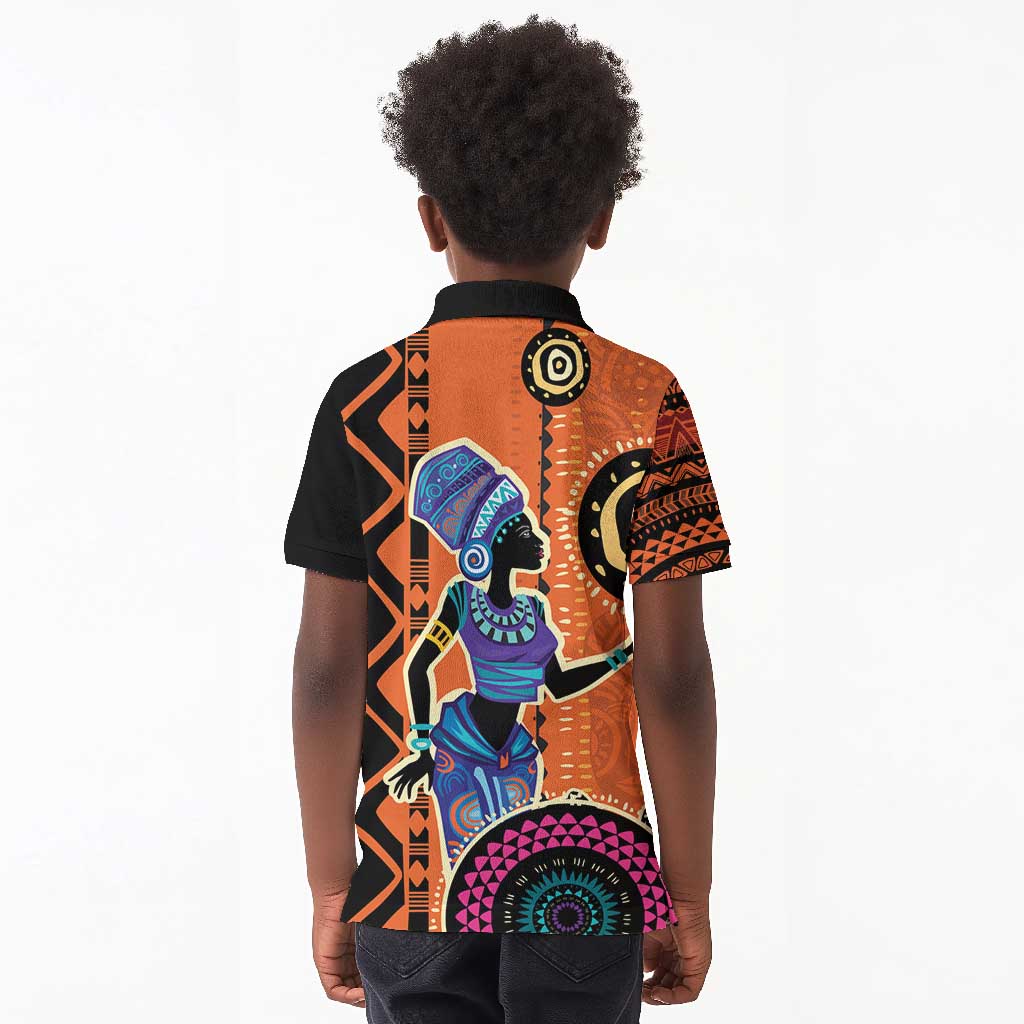 African Woman In Ethnic Dress Kid Polo Shirt Ethnic Geometric Patterns