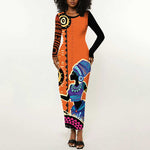African Woman In Ethnic Dress Long Sleeve Bodycon Dress Ethnic Geometric Patterns LT18