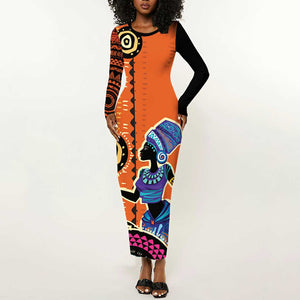 African Woman In Ethnic Dress Long Sleeve Bodycon Dress Ethnic Geometric Patterns LT18