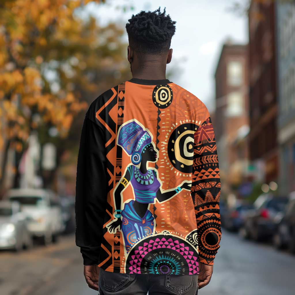 African Woman In Ethnic Dress Long Sleeve Shirt Ethnic Geometric Patterns LT18