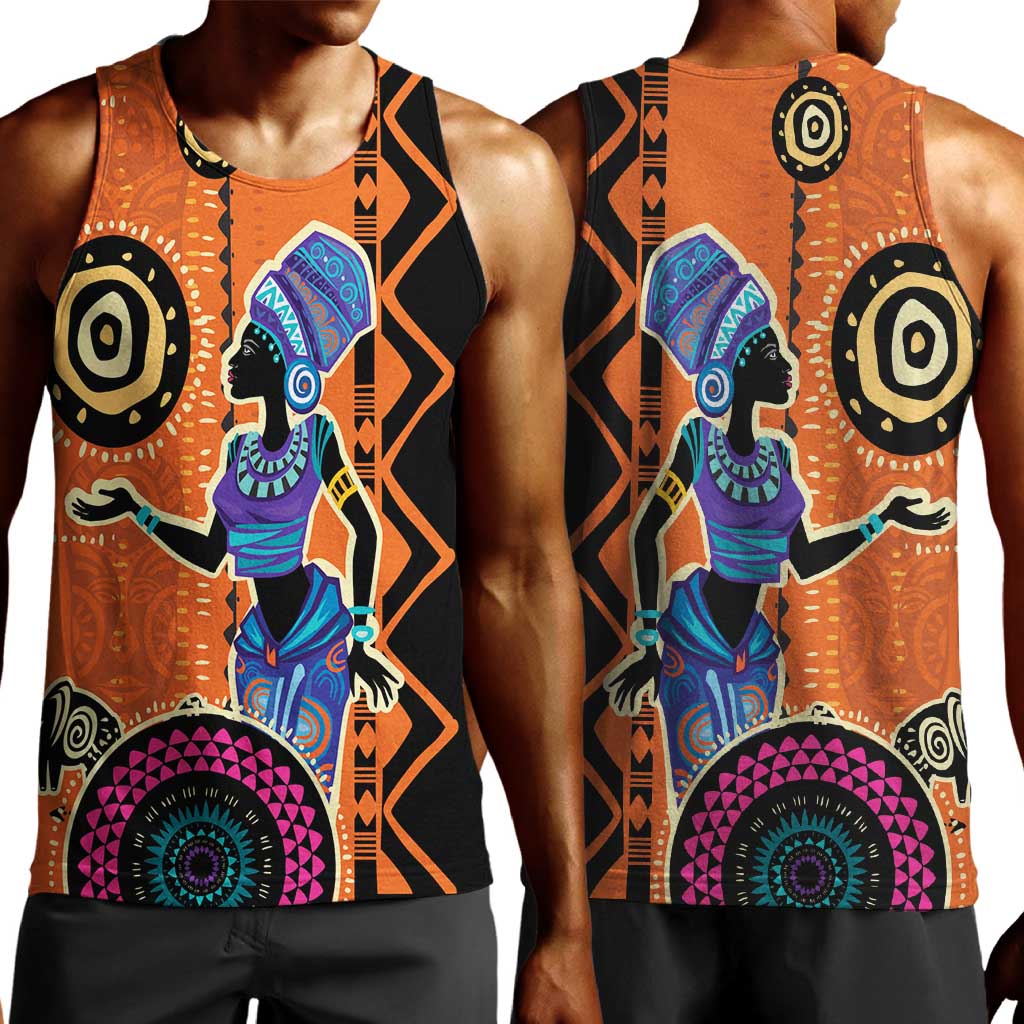 African Woman In Ethnic Dress Men Tank Top Ethnic Geometric Patterns