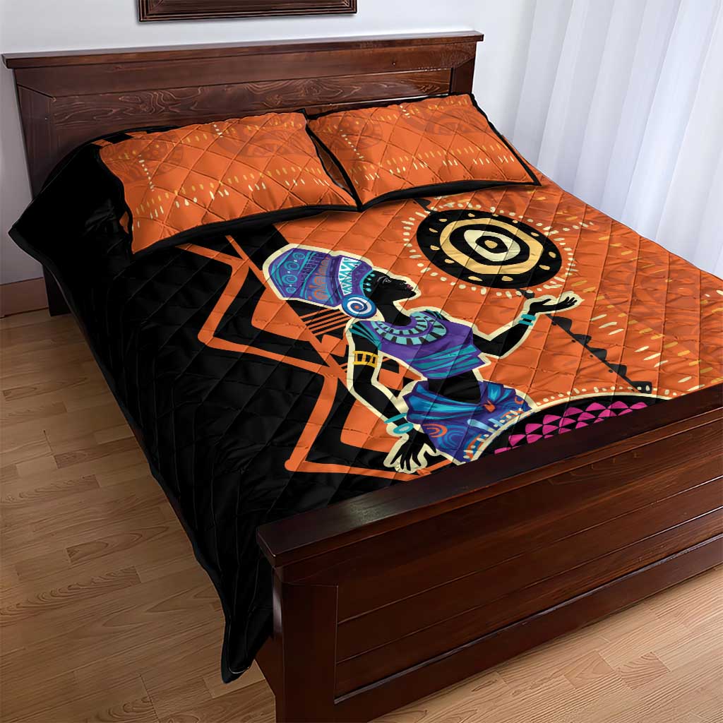 African Woman In Ethnic Dress Quilt Bed Set Ethnic Geometric Patterns