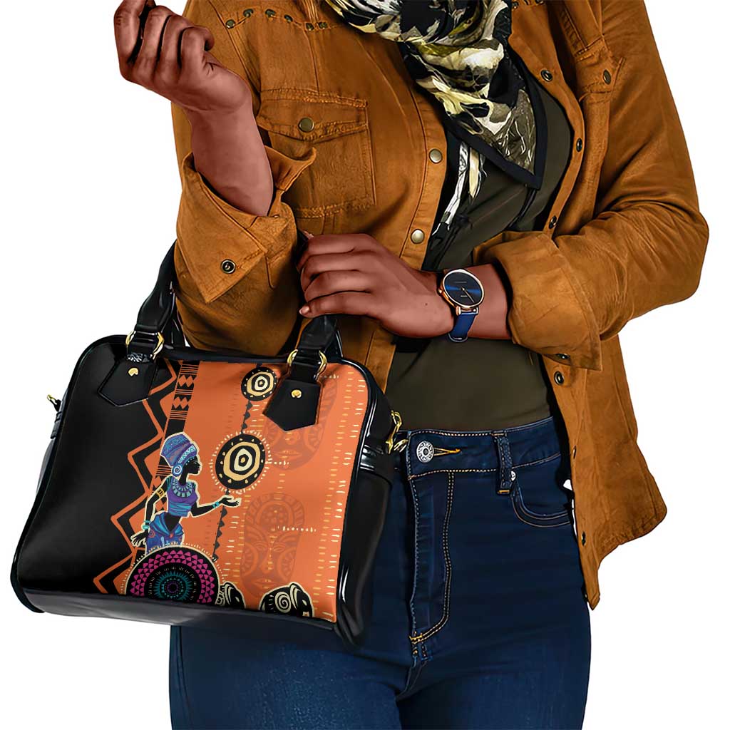 African Woman In Ethnic Dress Shoulder Handbag Ethnic Geometric Patterns