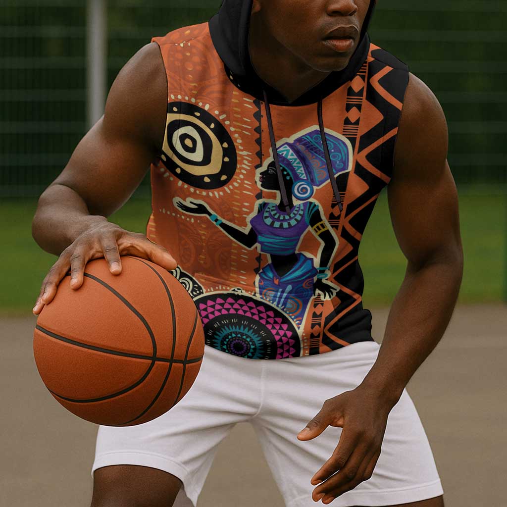 African Woman In Ethnic Dress Sleeveless Hoodie Ethnic Geometric Patterns - African Pride