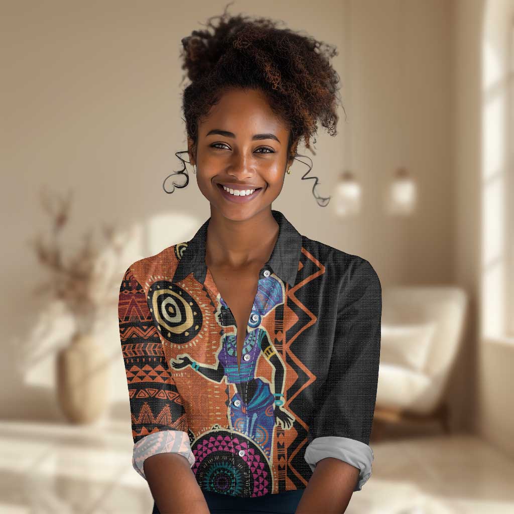 African Woman In Ethnic Dress Women Casual Shirt Ethnic Geometric Patterns LT18