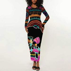Personalized Africa Long Sleeve Bodycon Dress Beautiful Black Woman LT18