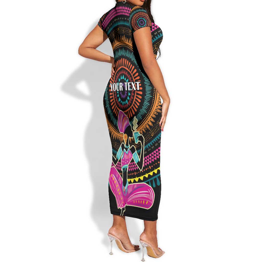 Personalized Africa Short Sleeve Bodycon Dress Beautiful Black Woman LT18