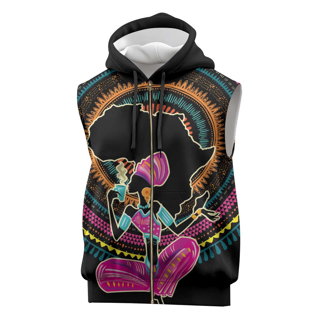 Personalized Africa Sleeveless Zip Hoodie Beautiful Black Woman - African Pride