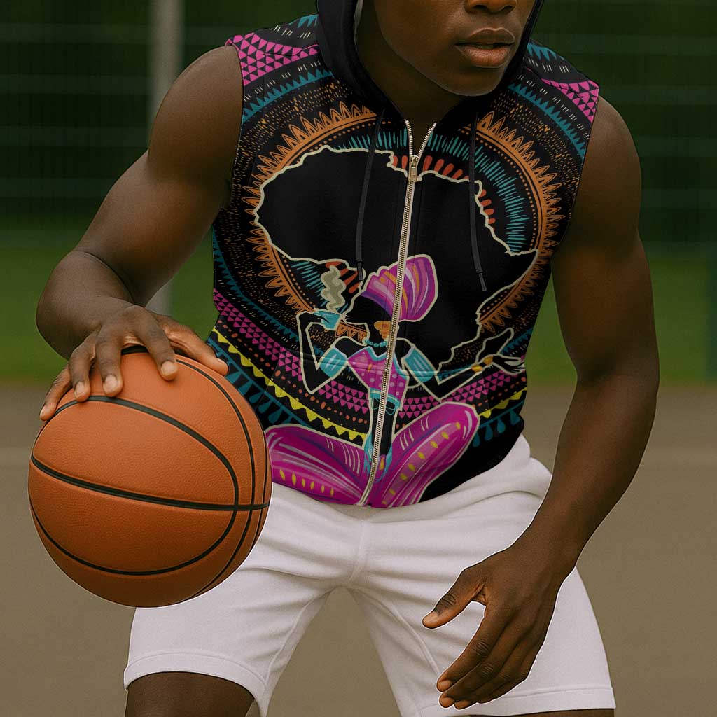 Personalized Africa Sleeveless Zip Hoodie Beautiful Black Woman - African Pride